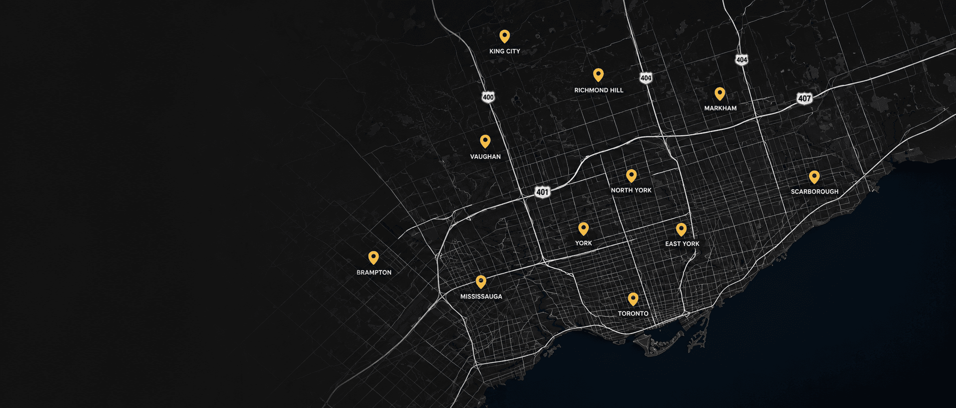 Map of the Greater Toronto Area showing the cities BFR Waterproofing & Masonry serves